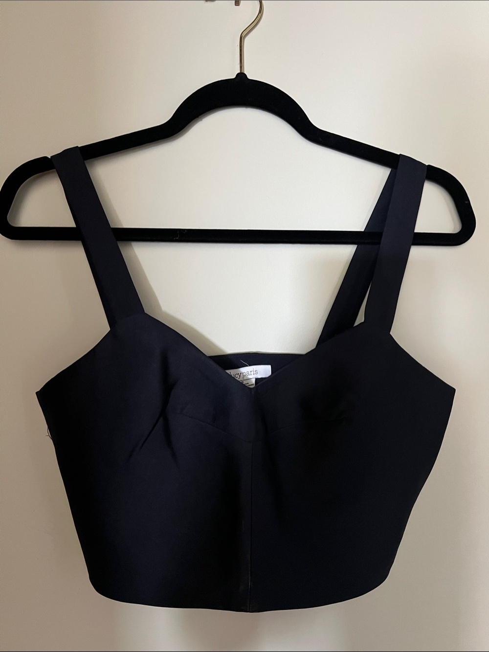 Lucy Paris dark navy Structured Crop Bandeau with Wide Straps and side zipper S